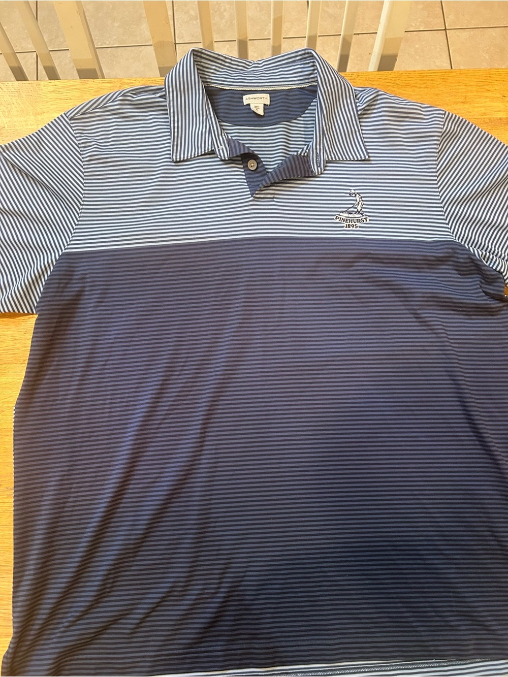 Ashworth Navy and Light Blue Striped Polo